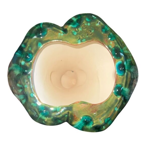 Glazed Ceramic Green Jolly Christmas Tree w/ Red Bird & Clear Ornaments EUC - Picture 6 of 8